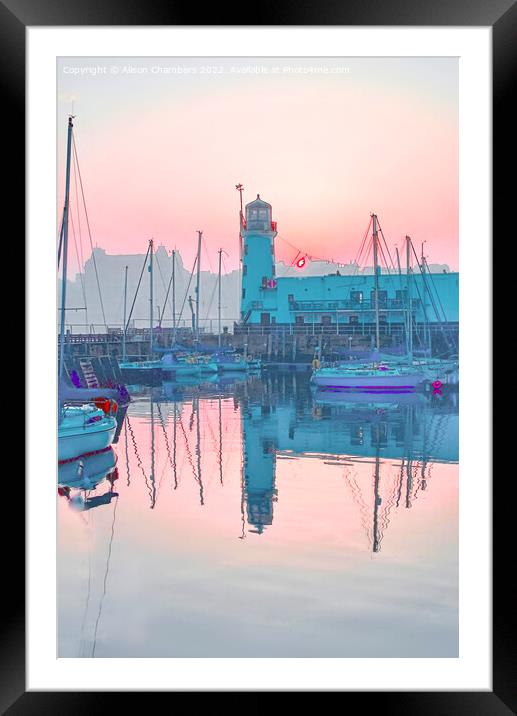 Scarborough Lighthouse Sunset, North Yorkshire Coa Framed Mounted Print by Alison Chambers