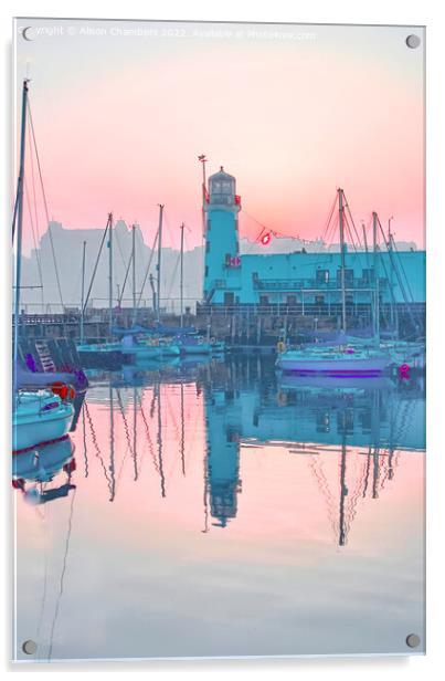Scarborough Lighthouse Sunset, North Yorkshire Coa Acrylic by Alison Chambers