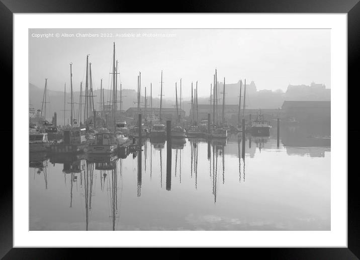 Scarborough Harbour Sunset Monochrome , North York Framed Mounted Print by Alison Chambers
