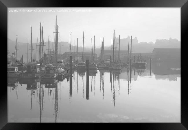 Scarborough Harbour Sunset Monochrome , North York Framed Print by Alison Chambers