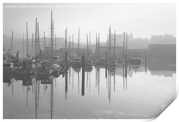 Scarborough Harbour Sunset Monochrome , North York Print by Alison Chambers