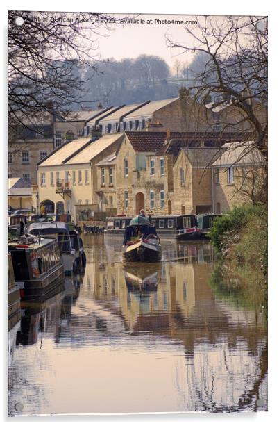 Canal Boat in Bath Acrylic by Duncan Savidge