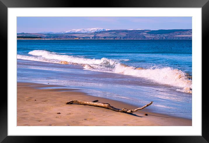Waves breaking on the Secret Beach at Nairn Framed Mounted Print by John Frid