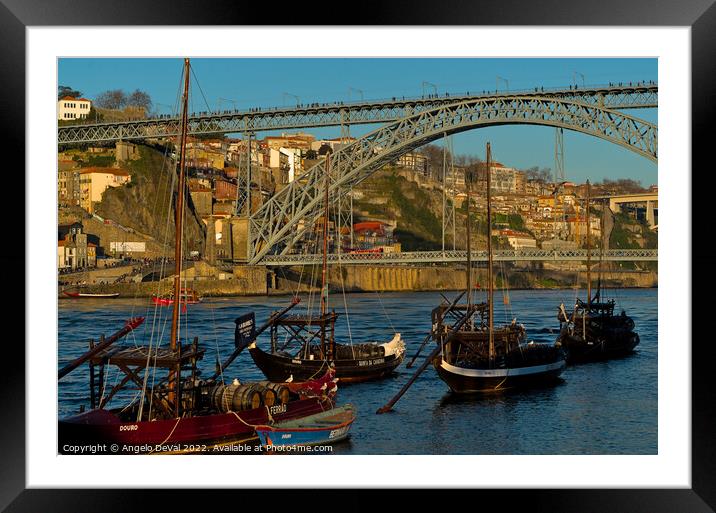 Douro Riverside in Porto Framed Mounted Print by Angelo DeVal