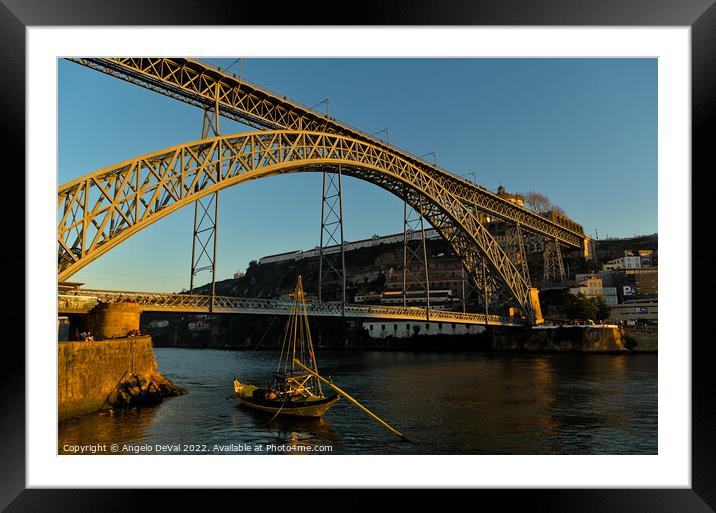 View of Porto bridge from the riverside  Framed Mounted Print by Angelo DeVal