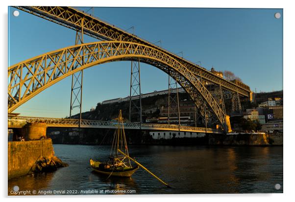 View of Porto bridge from the riverside  Acrylic by Angelo DeVal