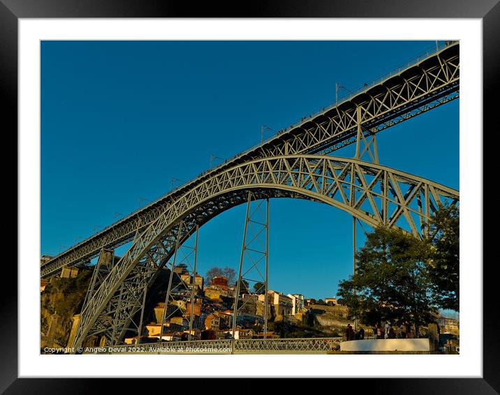 Porto Bridge on Blue Sky Framed Mounted Print by Angelo DeVal
