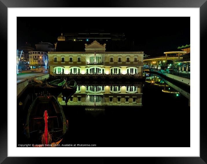 Aveiro canal night scene Framed Mounted Print by Angelo DeVal