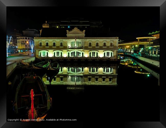 Aveiro canal night scene Framed Print by Angelo DeVal