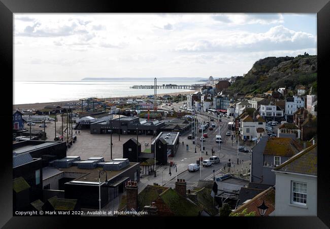 Hastings Seafront from the East Hill Framed Print by Mark Ward