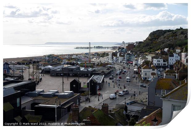 Hastings Seafront from the East Hill Print by Mark Ward