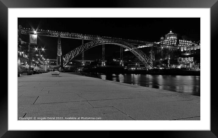Porto Riverside at Night Framed Mounted Print by Angelo DeVal