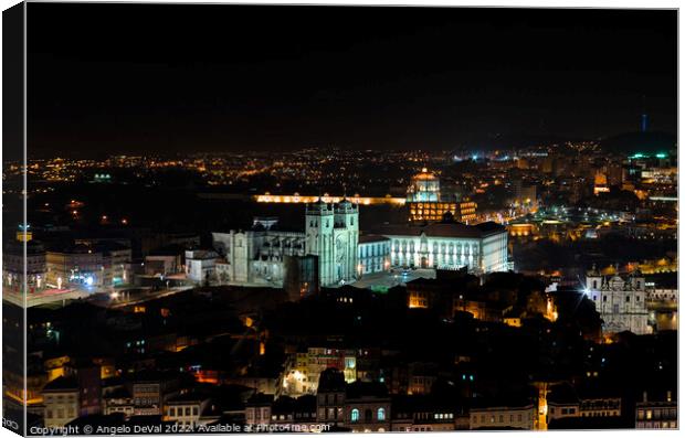 Cathedral of Porto at Night from Clerigos Tower Canvas Print by Angelo DeVal