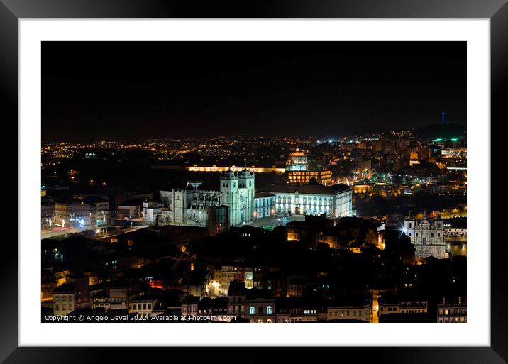 Cathedral of Porto at Night from Clerigos Tower Framed Mounted Print by Angelo DeVal