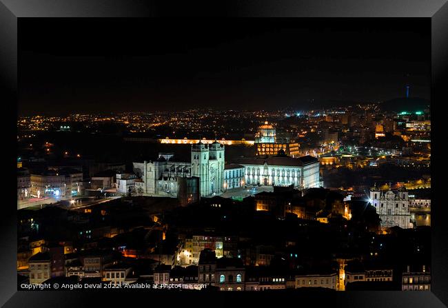 Cathedral of Porto at Night from Clerigos Tower Framed Print by Angelo DeVal