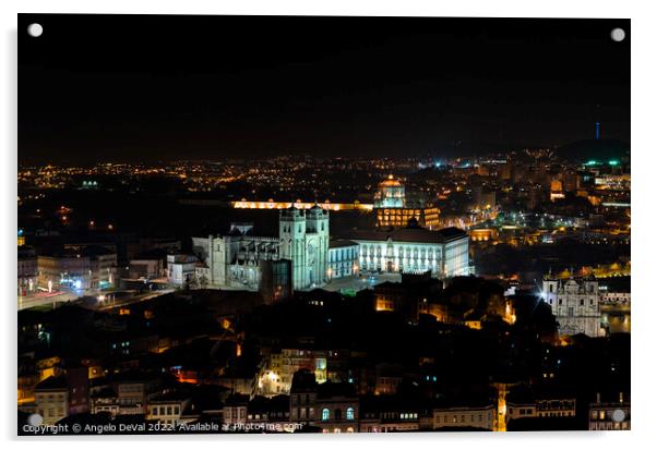 Cathedral of Porto at Night from Clerigos Tower Acrylic by Angelo DeVal