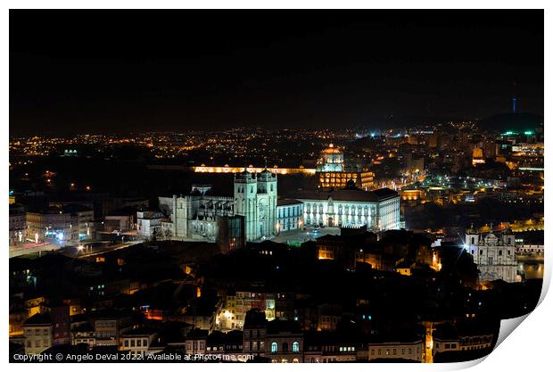 Cathedral of Porto at Night from Clerigos Tower Print by Angelo DeVal