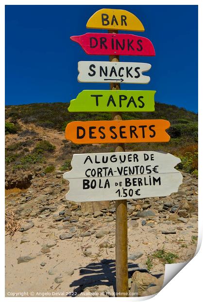 Wooden Beach Sign Print by Angelo DeVal