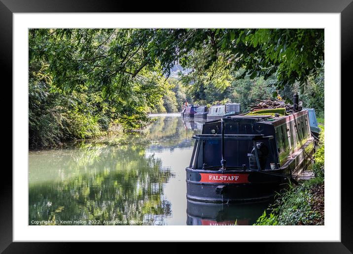 Narrowboats moored on the Grand Union canal at Dudswell Framed Mounted Print by Kevin Hellon