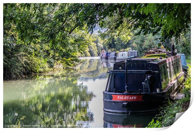 Narrowboats moored on the Grand Union canal at Dudswell Print by Kevin Hellon
