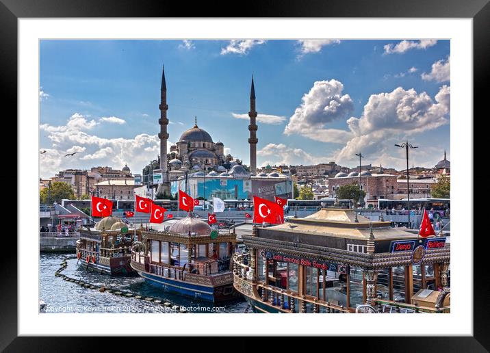 Boats selling fish sandwiches on the Golden Horn, Istanbul, Framed Mounted Print by Kevin Hellon