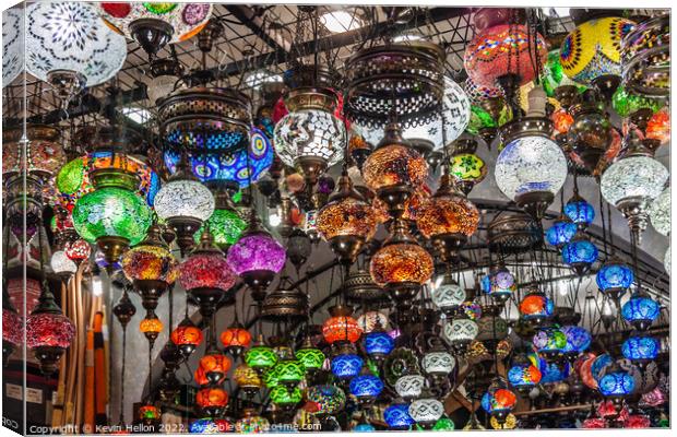 lamps for sale in the Grand Bazaar, Istanbul, Turkey Canvas Print by Kevin Hellon