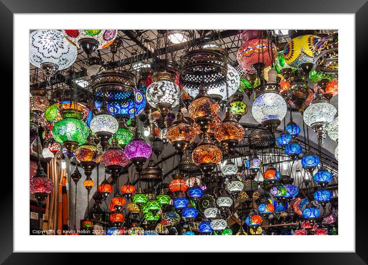 lamps for sale in the Grand Bazaar, Istanbul, Turkey Framed Mounted Print by Kevin Hellon