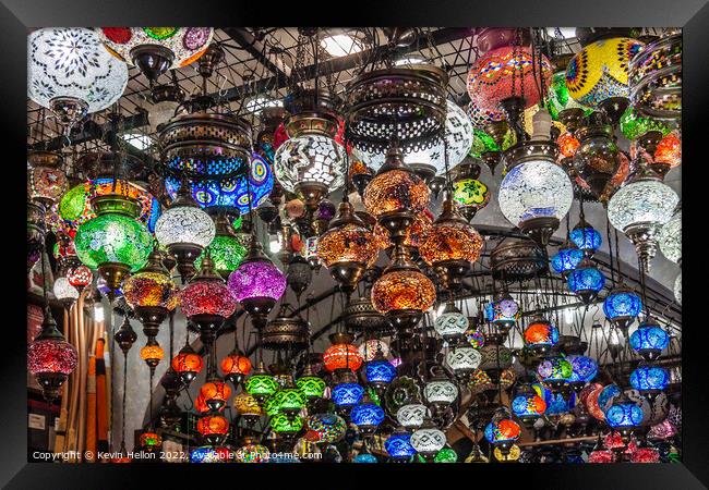 lamps for sale in the Grand Bazaar, Istanbul, Turkey Framed Print by Kevin Hellon