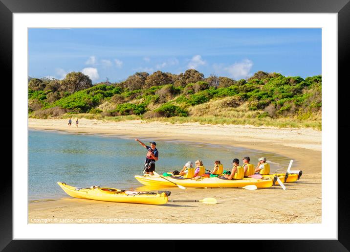Sea kayaking - Coles Bay Framed Mounted Print by Laszlo Konya