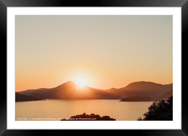 Sunset in Montenegro, Budva Framed Mounted Print by Veronika Druzhnieva