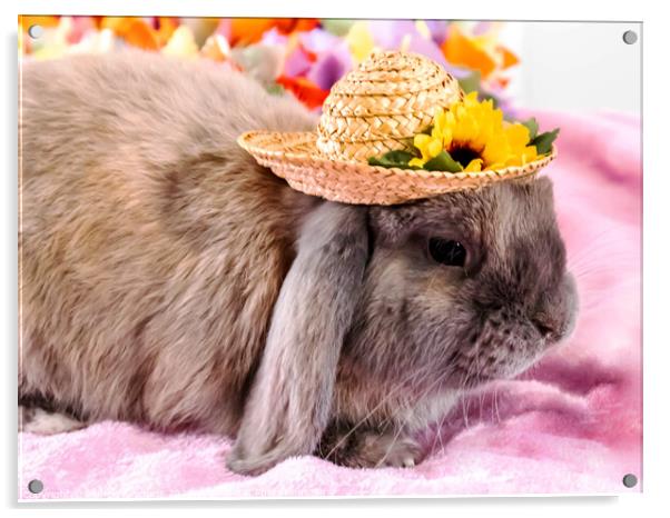 Rabbit with Easter Bonnet Acrylic by Pamela Reynolds