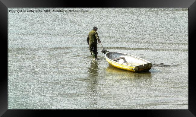 one man and his boat Framed Print by kathy white