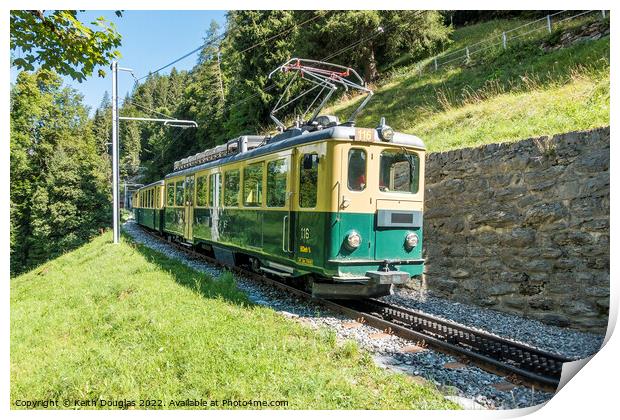Swiss train at Lauterbrunnen Print by Keith Douglas