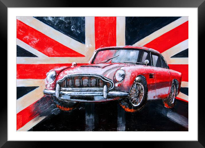 Aston Martin DB5 Sports Car Union Jack Framed Mounted Print by Andy Evans Photos