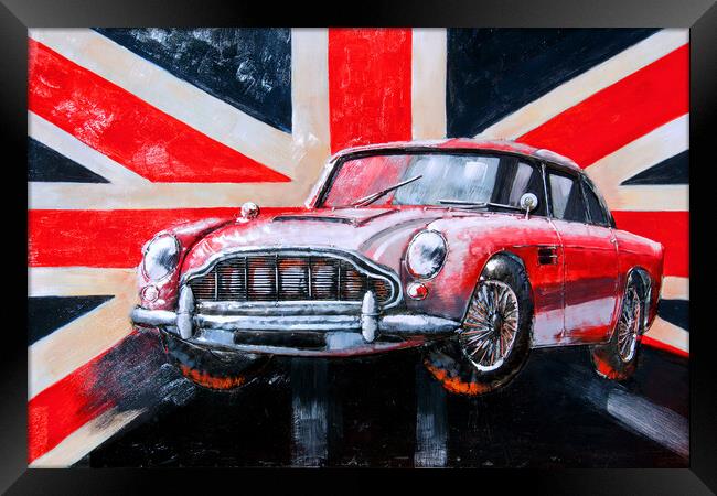 Aston Martin DB5 Sports Car Union Jack Framed Print by Andy Evans Photos