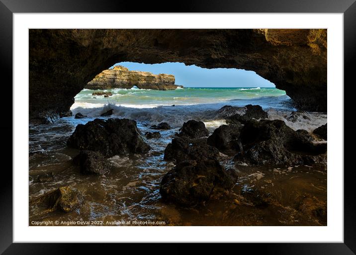 Ninho da Andorinha Beach Cave in Albufeira Framed Mounted Print by Angelo DeVal