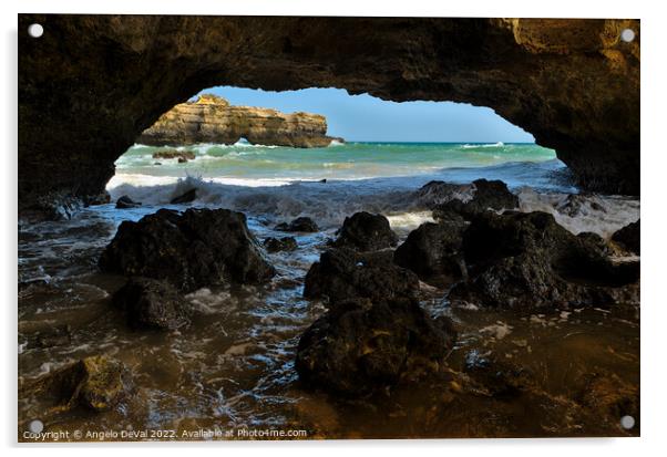 Ninho da Andorinha Beach Cave in Albufeira Acrylic by Angelo DeVal