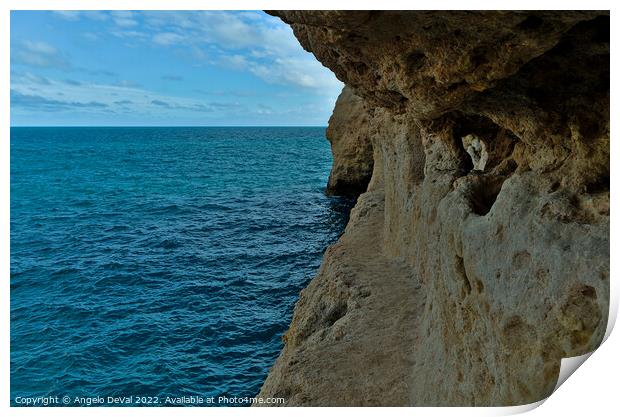 Exploring the Cliffs in Carvalho Beach. Algarve Print by Angelo DeVal