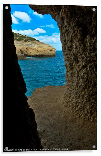 Carvalho Beach Cliff Cave. Portugal Acrylic by Angelo DeVal
