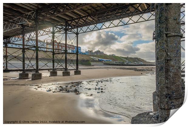 Cromer seafront from under the pier Print by Chris Yaxley