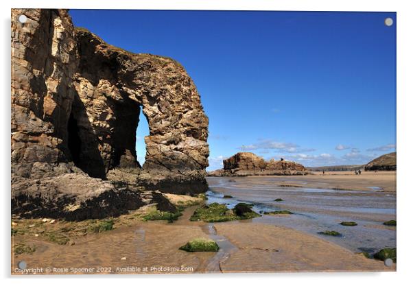 Arch Rock and Chapel Rock at Perranporth Beach  Acrylic by Rosie Spooner