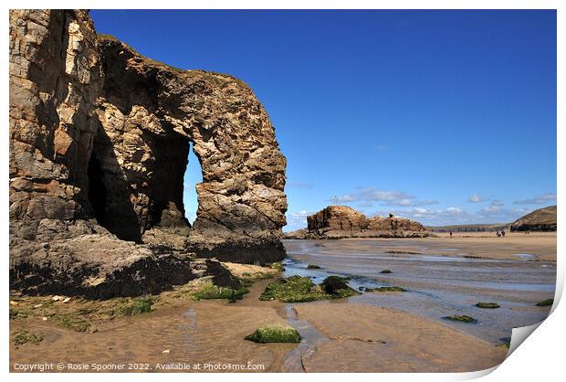 Arch Rock and Chapel Rock at Perranporth Beach  Print by Rosie Spooner
