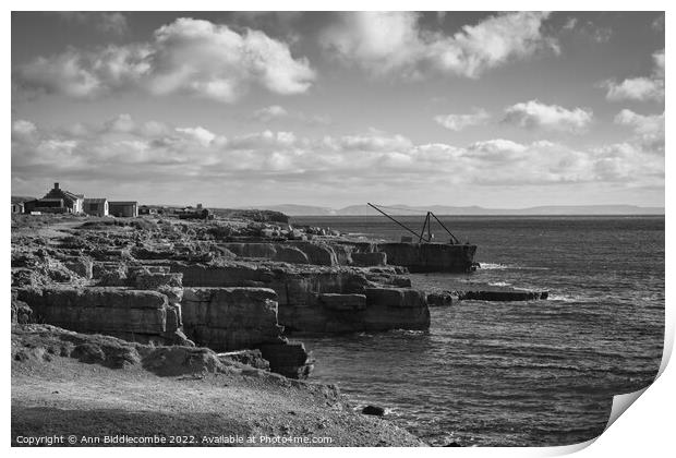 A view over the rocks in monochrome Print by Ann Biddlecombe