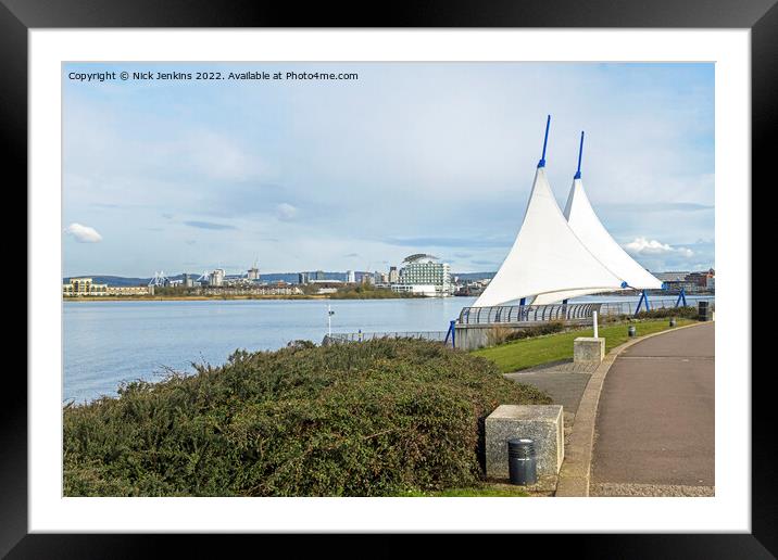 Cardiff Bay with The Scott Memorial Sails  Framed Mounted Print by Nick Jenkins