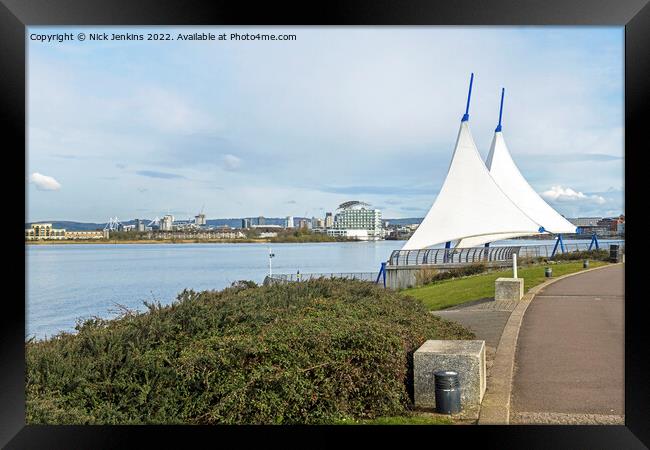 Cardiff Bay with The Scott Memorial Sails  Framed Print by Nick Jenkins