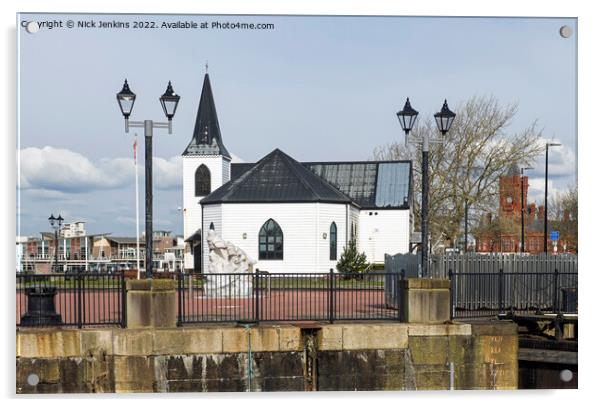 Norwegian Church at Cardiff Bay Acrylic by Nick Jenkins