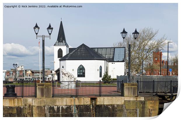 Norwegian Church at Cardiff Bay Print by Nick Jenkins