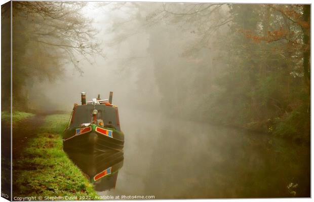 Misty morning canal side by Stewpony Locks, Staffo Canvas Print by Stephen Davis