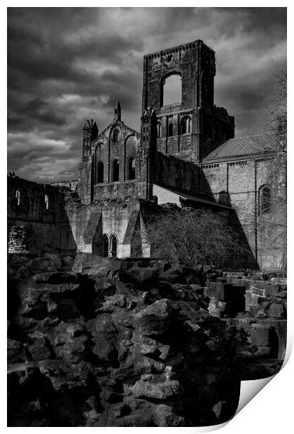 Kirkstall Abbey - Leeds Yorkshire - Mono Print by Glen Allen