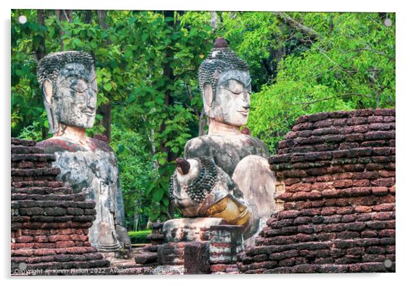 Buddha statues in Khamphaeng Phet Historical Park, Thailand Acrylic by Kevin Hellon